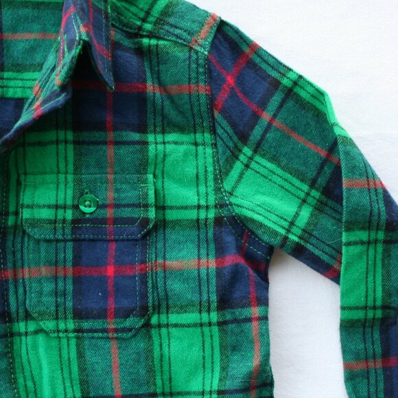 GREEN FALL FLANNEL BUTTON DOWN SHIRT PLAID BOYS 4 5 XS WARM AUTUMN LAYERING TOP - Picture 8 of 12